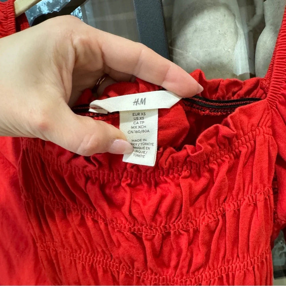 H&M smocked babydoll top long sleeve blouse square neck bell puff ruffles - Picture 4 of 6